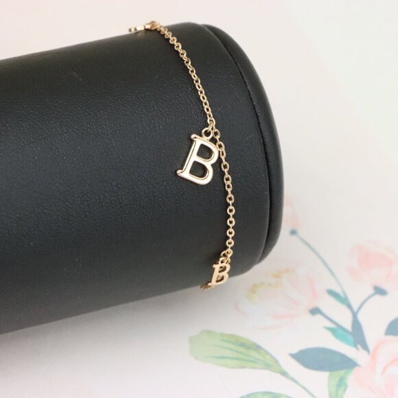 "Rose Gold Chain Bracelet with 'B' Initial Charm and Adjustable Size, XPBL1022 - Picture 1 of 11
